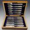 Circa 1900 British antique white mother-of-pearl handle dessert cutlery set of 6 pairs in wooden box